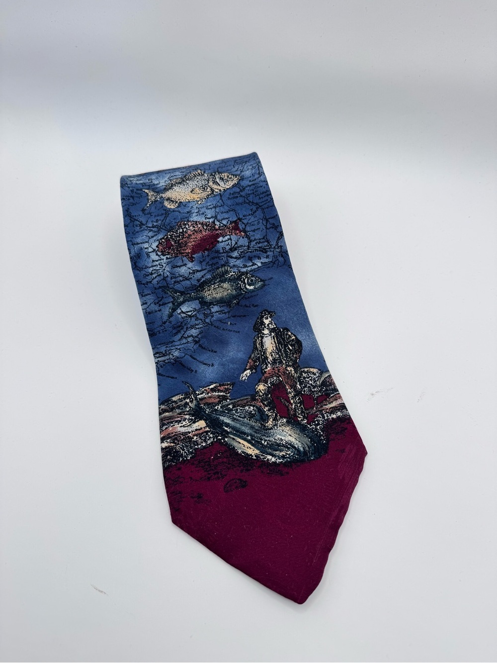 Vintage 90s BD Baggies Silk Tie Mens‎ USA Made Fish Print Novelty Naturecore